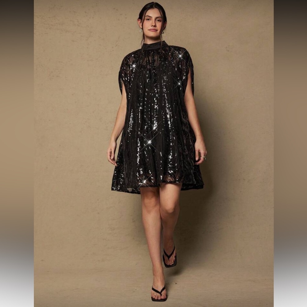 Elegant Black Sequin Dress Plus Sz 16 (2X) nwt